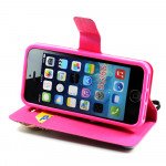 Wholesale iPhone 5 5S Crystal Flip Leather Wallet Case with Stand Strap (Mini Flower Pink)